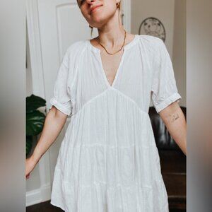 Universal Thread Puff Sleeve Ruffle Mini Dress – White (Size XL)